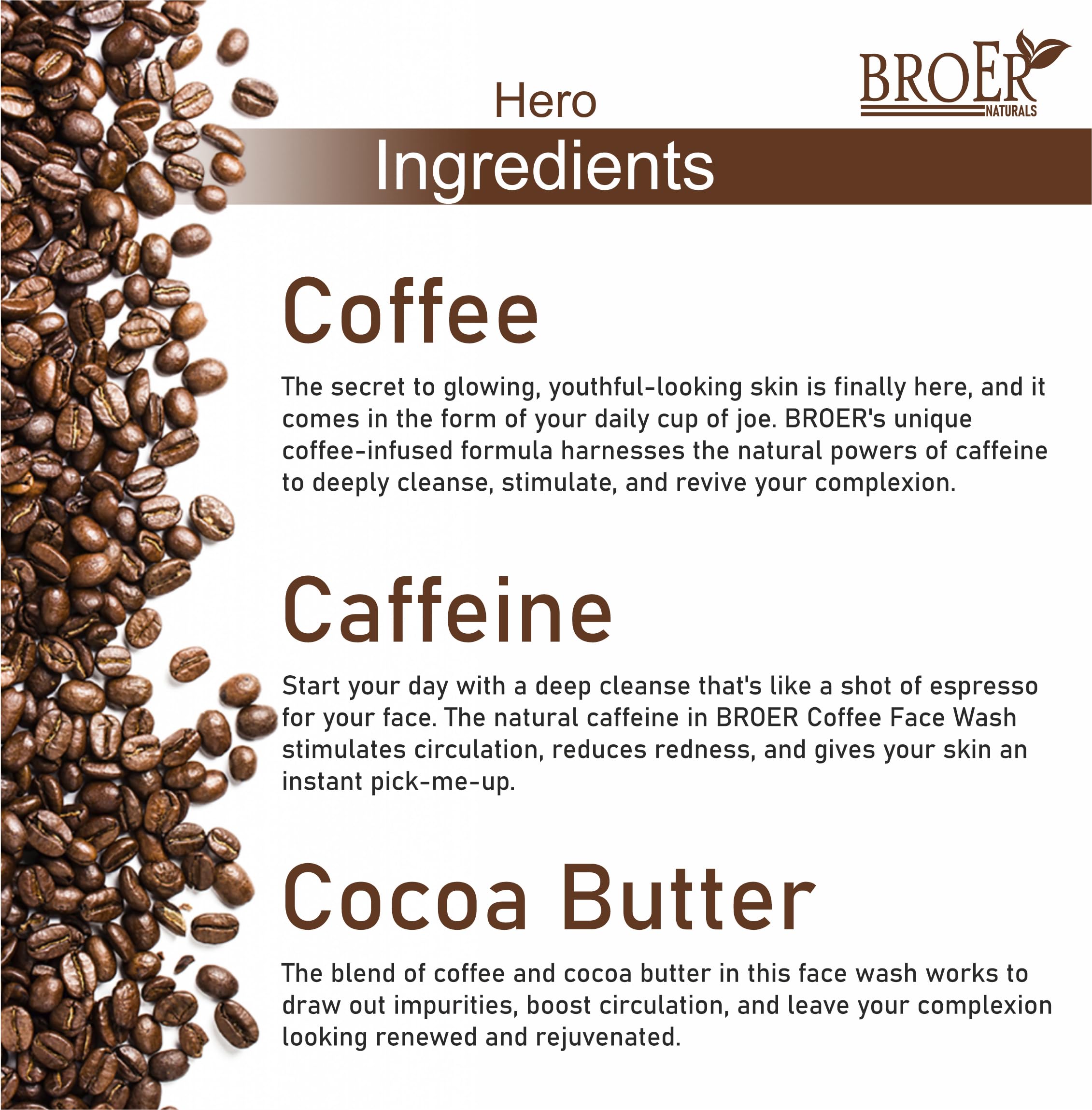 BROER Coffee Face Wash for Men & Women - 200ml Deep Cleansing Facial Cleanser with Coffee, Caffeine & Cocoa Butter - Removes Blackheads, De-Tans & Exfoliates - Perfect for Morning & Night Skincare Routine