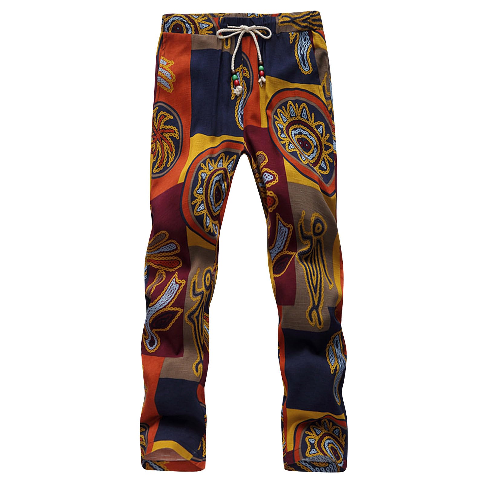 Sdeycui Men's Floral Print Cotton Casual Pants - Elastic Waist, Straight Leg, Pockets for Lounge, Work & Travel | Comfortable Drawstring Pencil Pants for Everyday Wear