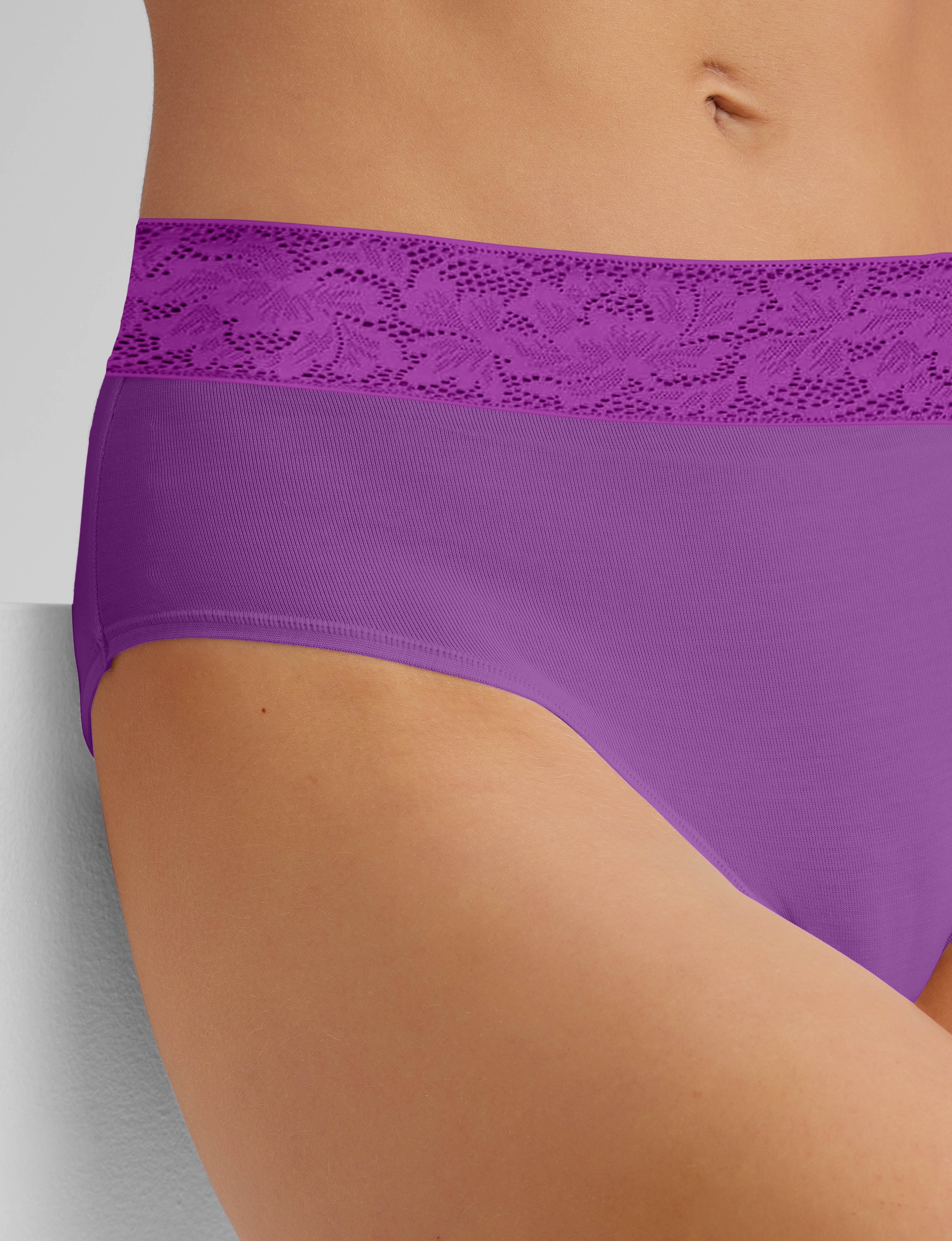 Women's High Rise Lace Waist Second Skin Briefs - Seamless Comfort Underwear for Everyday Wear & Special Occasions