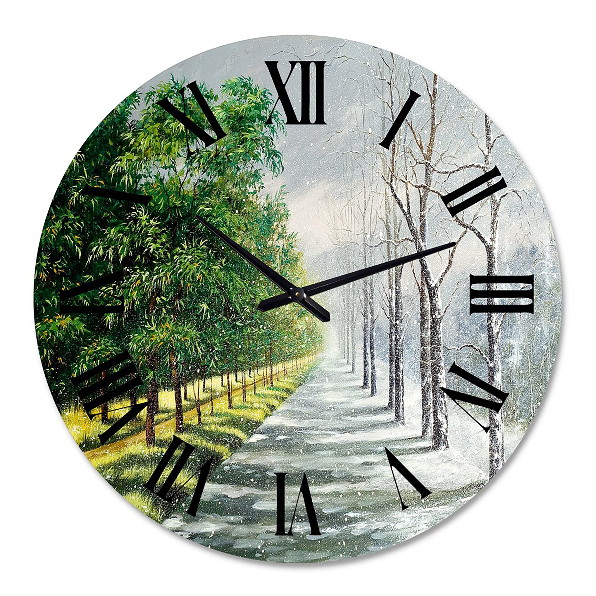 DesignQ Large Country Wall Clock - Winter & Summer Landscape Decor for Living Room, Bedroom, Office | Silent Non-Ticking Rustic Home Décor