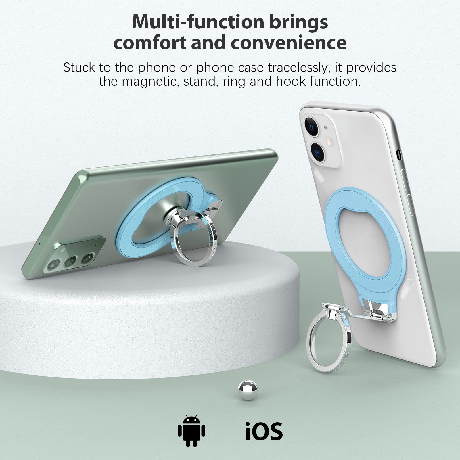 Nillkin SnapGrip Metal Phone Ring Holder - Adjustable Kickstand & Phone Grip for Samsung Galaxy S22 Ultra/S22/S21, iPhone 13/13 Pro/13 Mini/XS/12/11, Google Pixel 6/6A (Sky Blue) - Perfect for Hands-Free Viewing, Secure Grip & Multi-Angle Stand
