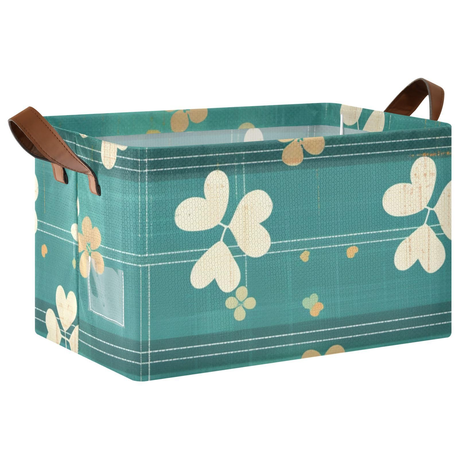 Clover Green Stripe Fabric Storage Bins with Handles - 2 Pack Cube Organizer for Shelves, Closet & Book Storage - Perfect for Home Organization, Nursery, Office & Kids Room Decor