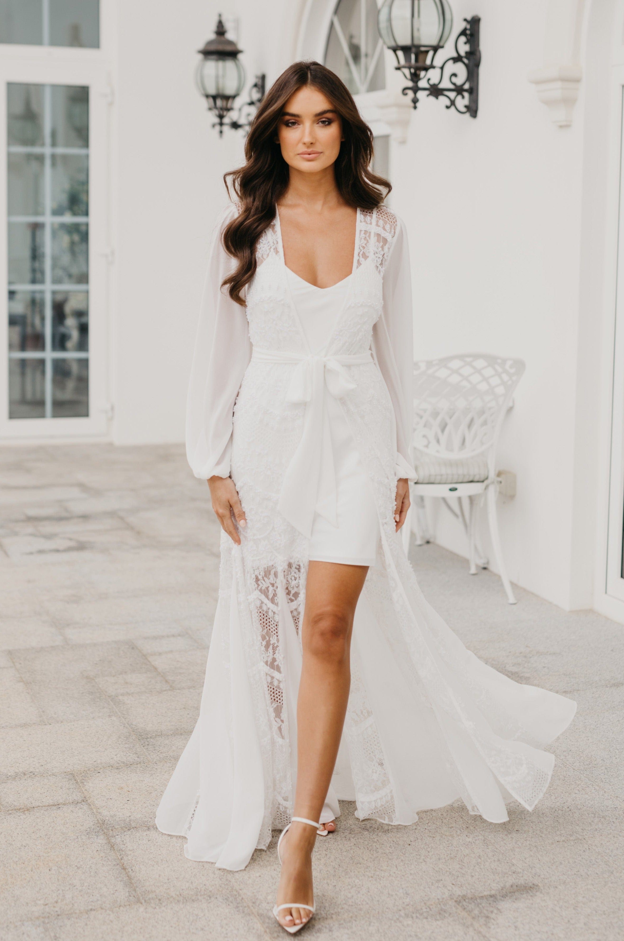 Elegant Hand-Beaded Pearl Maxi Bridal Robe with Slip - Perfect for Wedding, Bridal Shower & Honeymoon Getaway