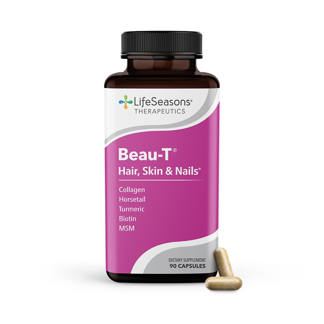 LifeSeasons Beau-T Biotin Collagen Supplement for Hair, Skin & Nails - 90 Capsules with Horsetail, MSM & Turmeric - Promotes Healthy Hair Growth, Strong Nails & Clear Skin - Reduces Acne & Supports Collagen Production - Perfect for Daily Beauty Routine & Anti-Aging Care