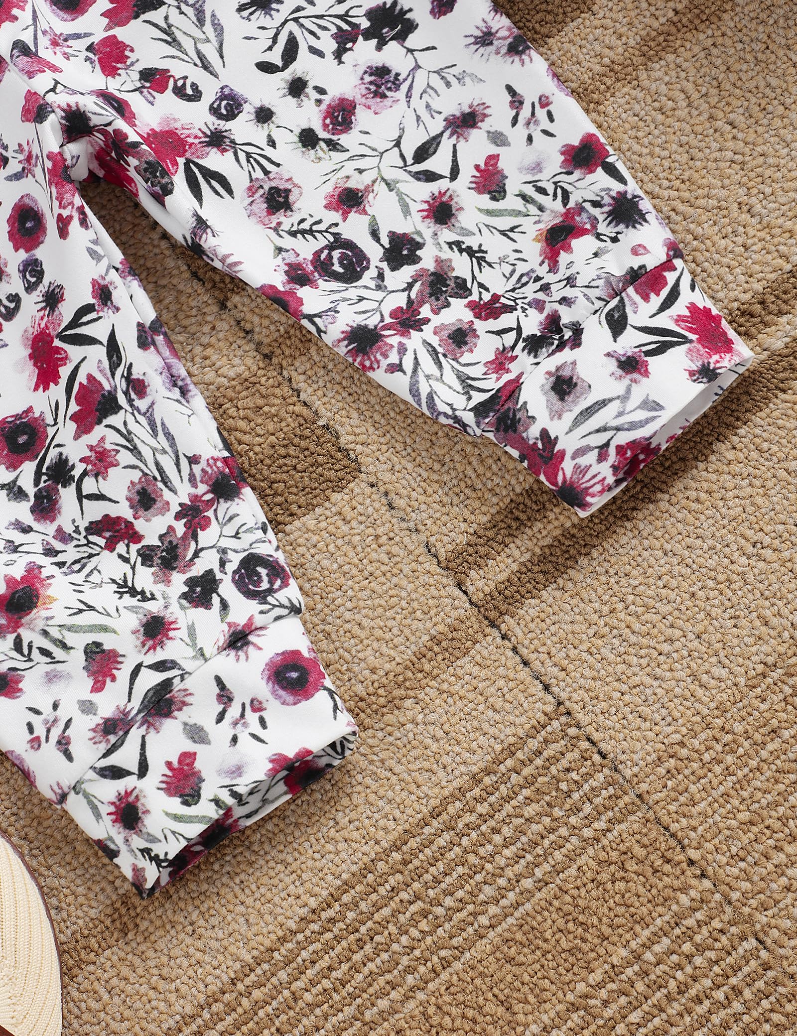 OKLady Baby Girl Clothes Set - 4PCS Floral Romper Hoodie Tops & Pants with Cute Headband | Little Sister Outfits for Fall | Perfect for Family Photos, Playdates & Special Occasions