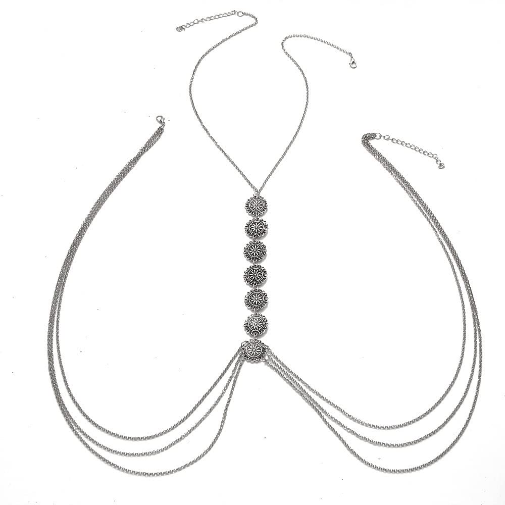Bohemian Coin Body Chain for Women - Sexy Layered Back Necklace Jewelry - Bikini Harness Accessories for Beach, Festival & Summer Outfits