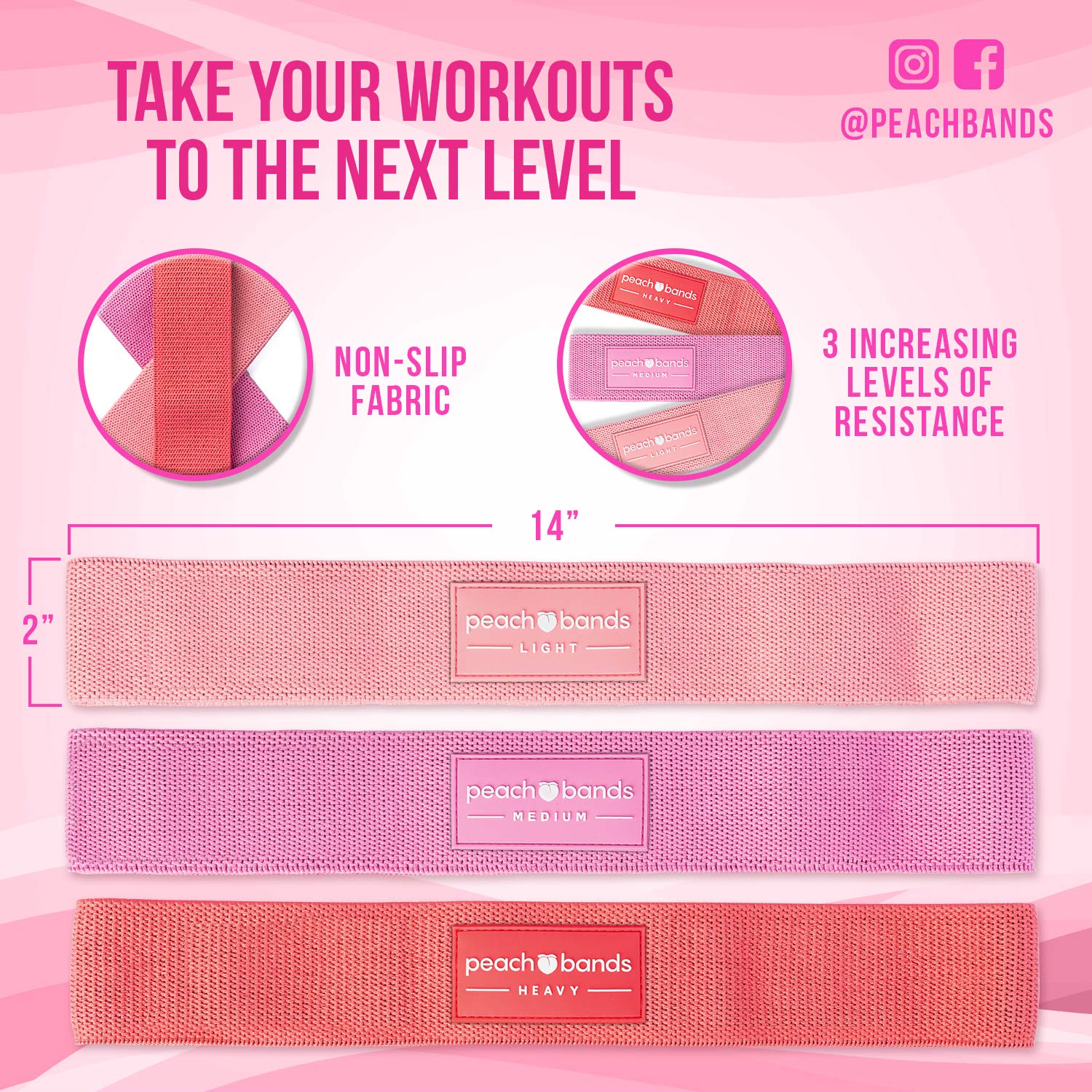 Peach Bands Hip Resistance Bands Set - Workout Bands for Legs, Butt & Glute Exercises | Toning & Strength Training | Home Gym, Yoga, Pilates & Fitness Accessories