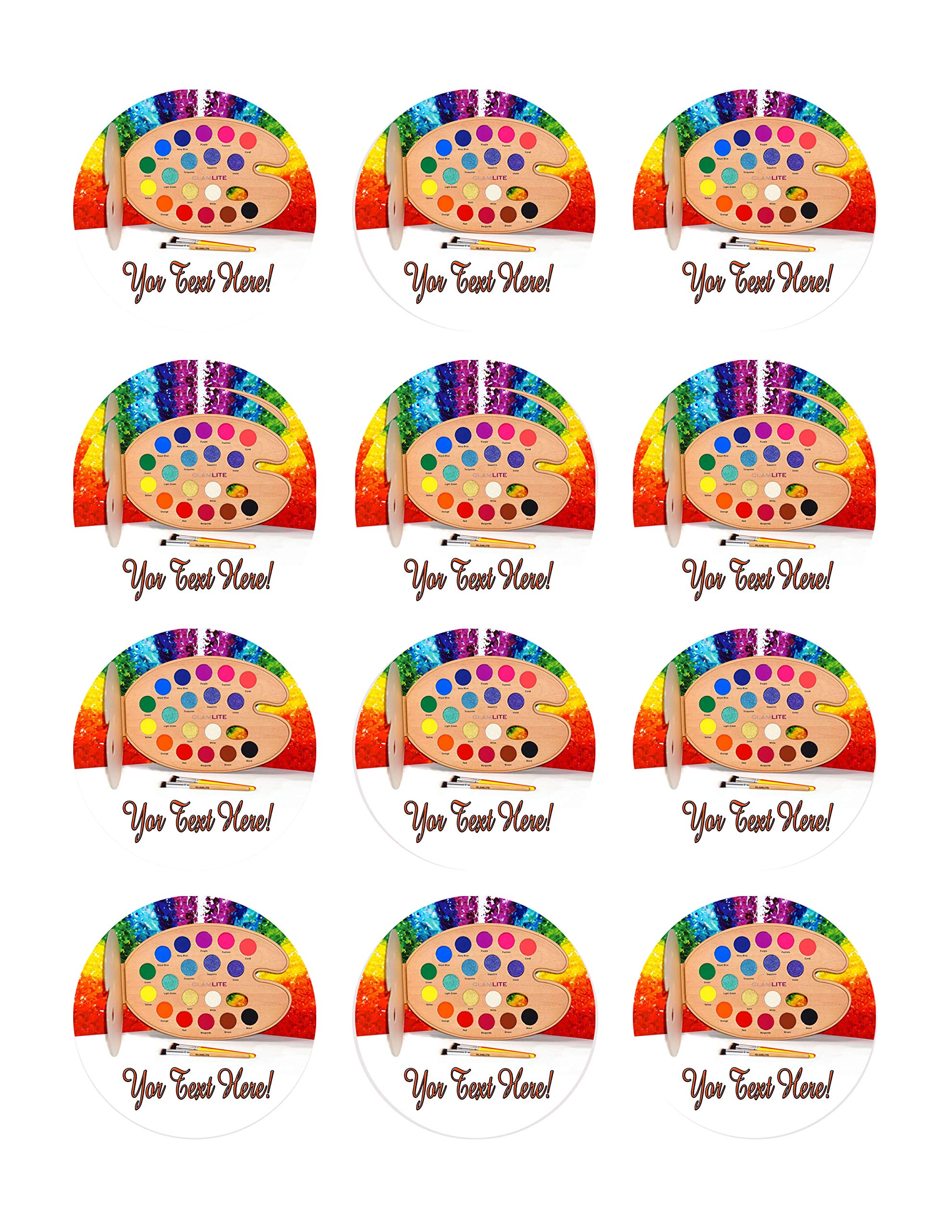 Edible Paint Palette Cupcake Toppers - 2 Inch Cake Decorations (12 Pieces per Sheet) - Perfect for Birthday Parties, Baby Showers & DIY Baking Projects