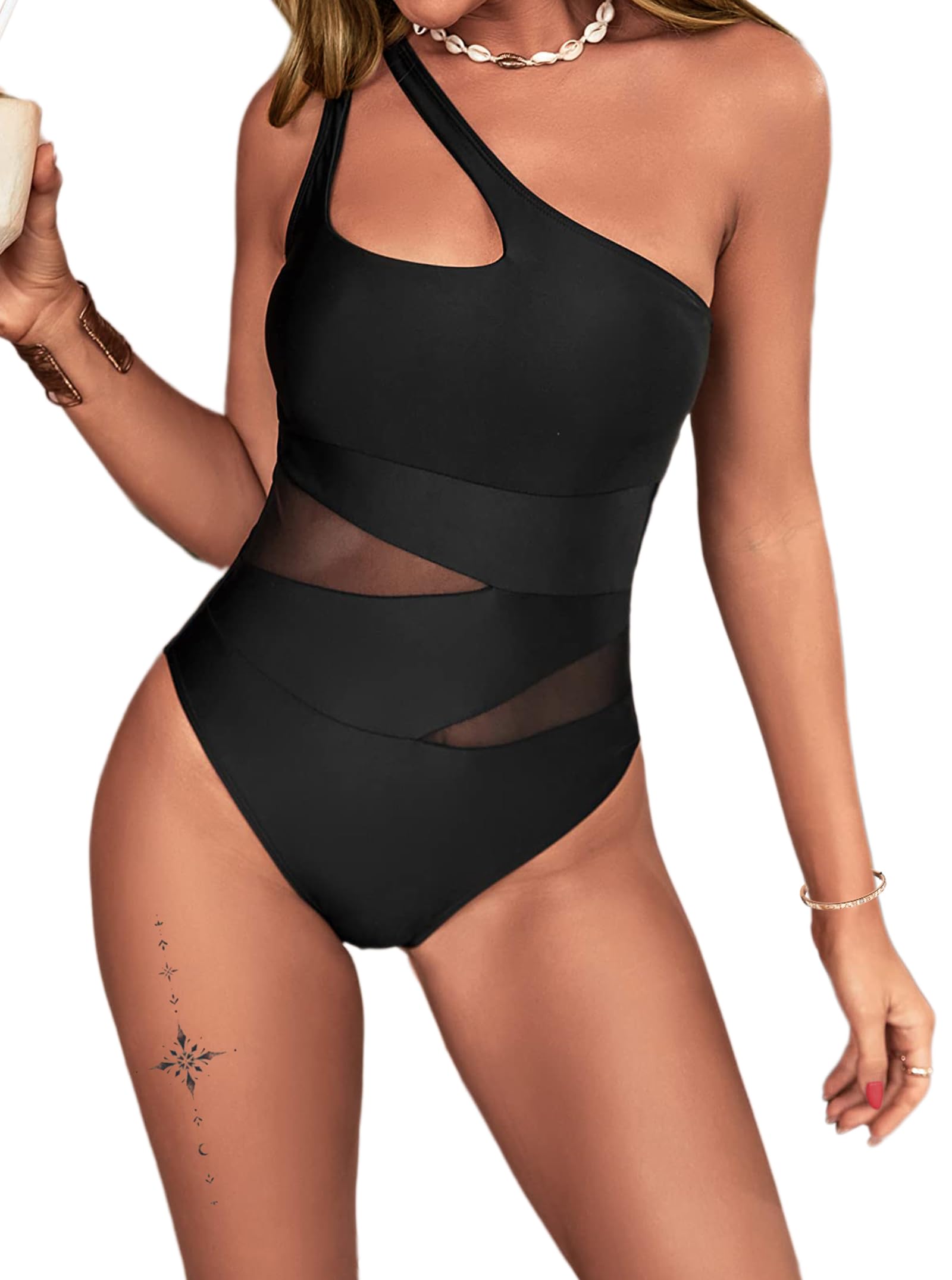 Hilinker Cutout Women's One Shoulder Swimsuit - Tummy Control One Piece Bathing Suit for Beach, Pool & Vacation | Sexy Summer Swimwear