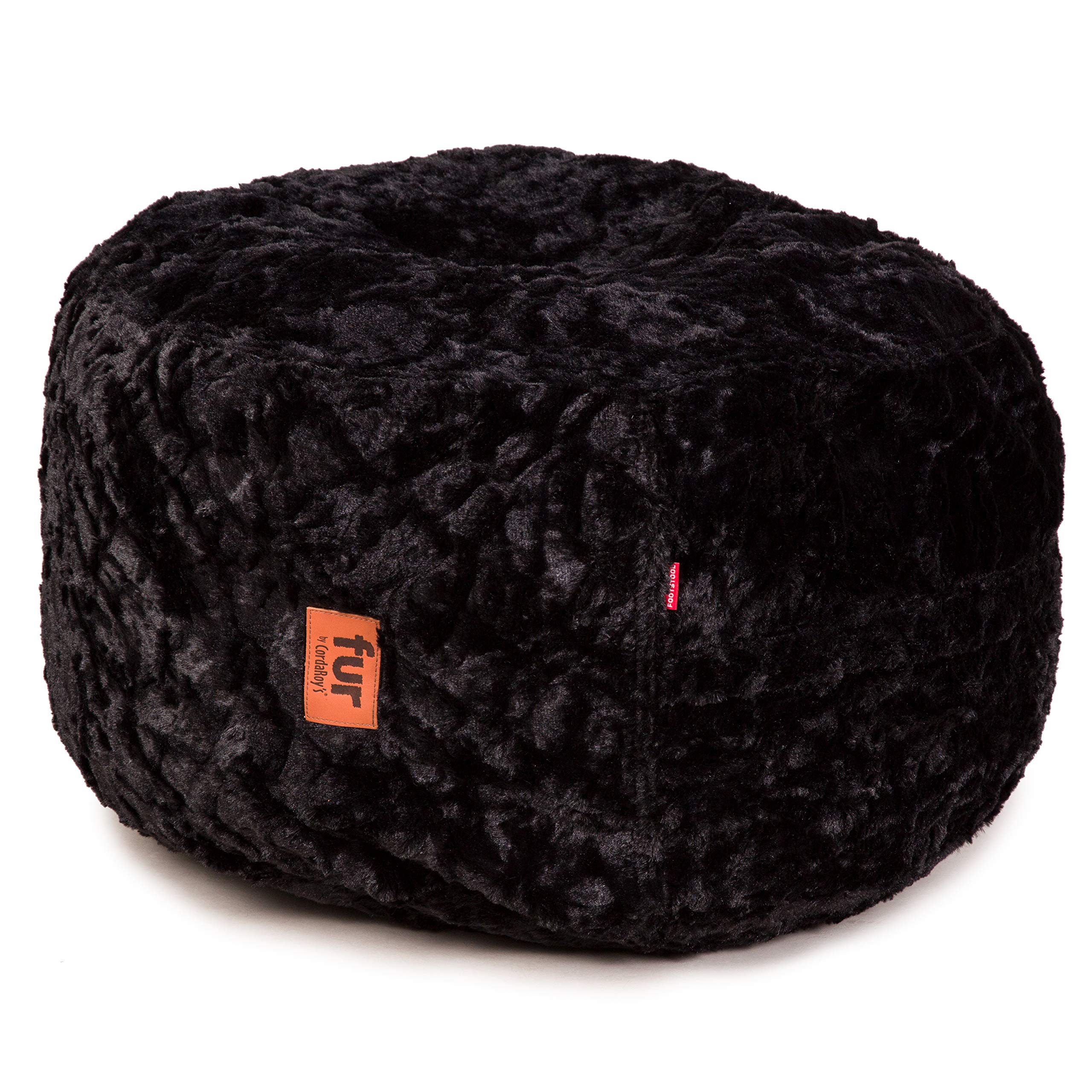 CordaRoy's Faux Fur Bean Bag Pouf Footstool - Soft Black Ottoman for Living Room, Bedroom & Dorm - Versatile Seating & Footrest for Relaxing, Gaming & Lounging