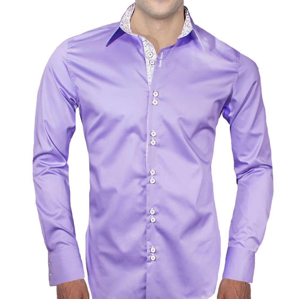 Stylish Light Purple & White Metallic Designer Dress Shirt | Premium Quality Made in USA | Perfect for Business Meetings, Weddings & Formal Events