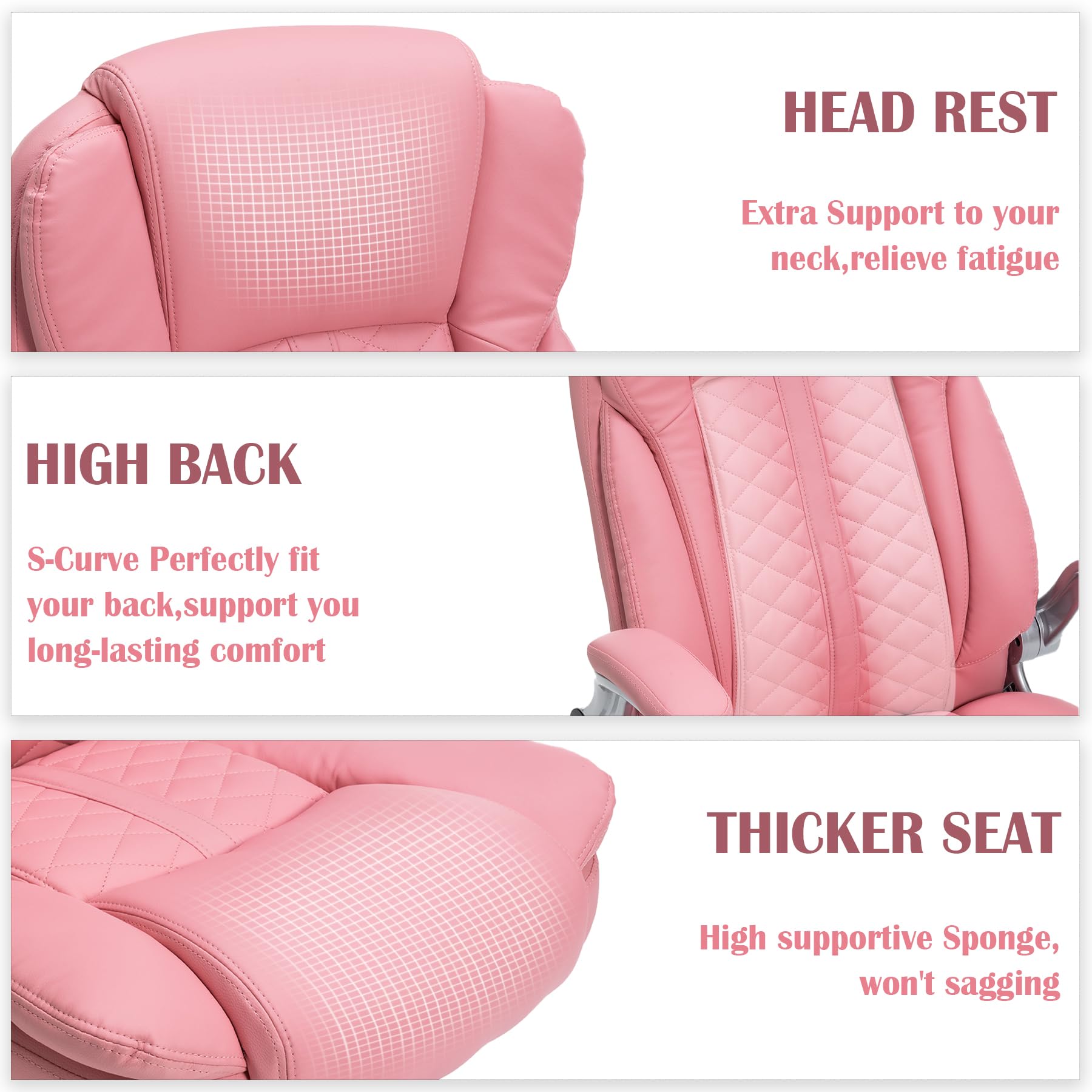 400lbs Heavy Duty Executive Office Chair with Flip-Up Armrests - Big and Tall Ergonomic Computer Chair for Heavy People - Breathable PU Leather Desk Chair in Pink - Perfect for Home Office, Gaming & Workspace Comfort