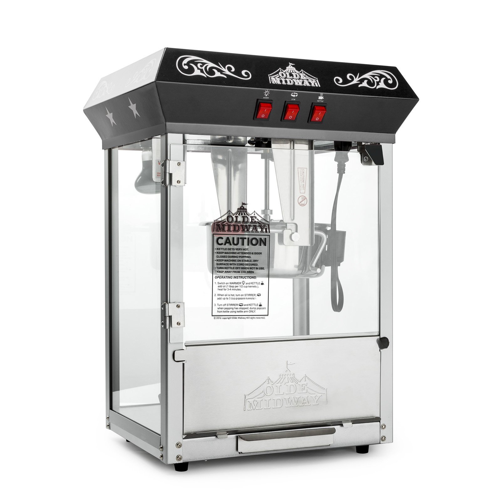 Olde Midway Commercial Popcorn Machine - 8-Ounce Kettle Popper for Movie Theater Style Popcorn at Home (Black) - Perfect for Parties, Carnivals & Home Theater Nights
