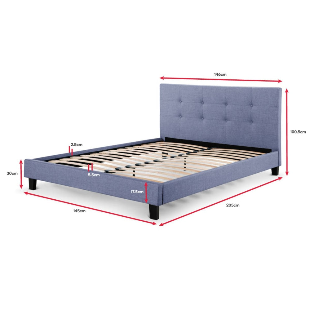 Positano Collection Pewter Grey Double Bed Frame - Sturdy Metal Platform Bed with Wooden Slats for Bedroom, Guest Room, or Dorm
