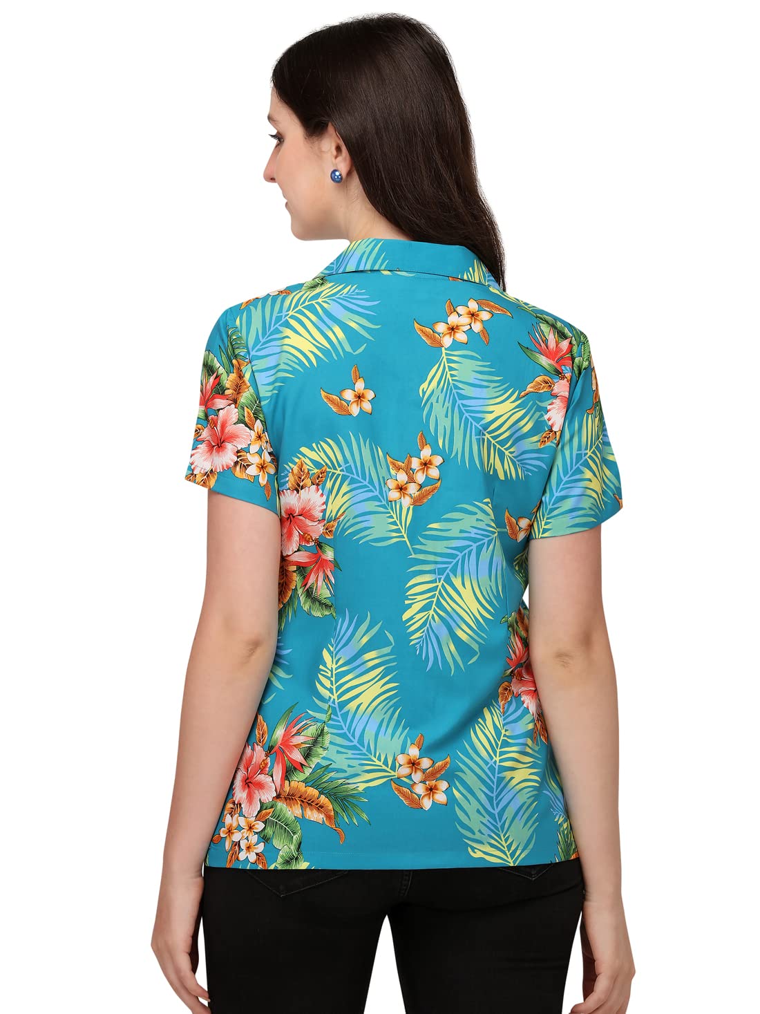 Women's Short Sleeve Casual Aloha Hawaiian Button Down Shirt - Floral Summer Vacation Beachwear for Tropical Outfits & Luau Parties