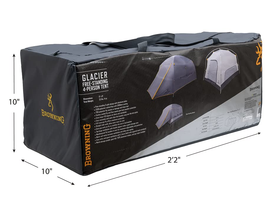 Browning Camping Glacier 4-Person Tent - Waterproof, Lightweight & Spacious for Family Camping, Hiking & Outdoor Adventures