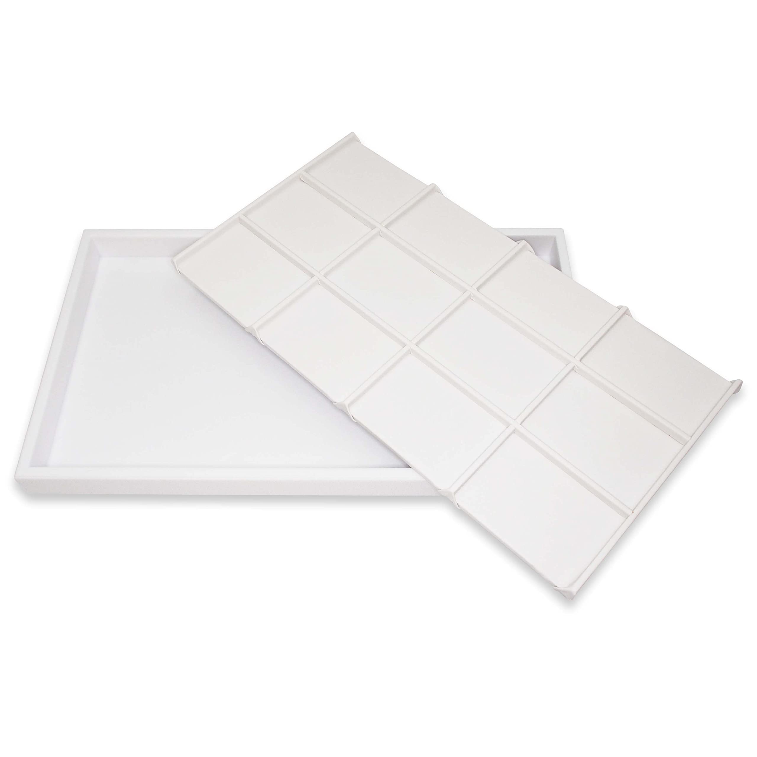 N’icePackaging 12-Compartment White Leatherette Jewelry Sorting Tray with Free-Standing Plastic Display Base - 14.75