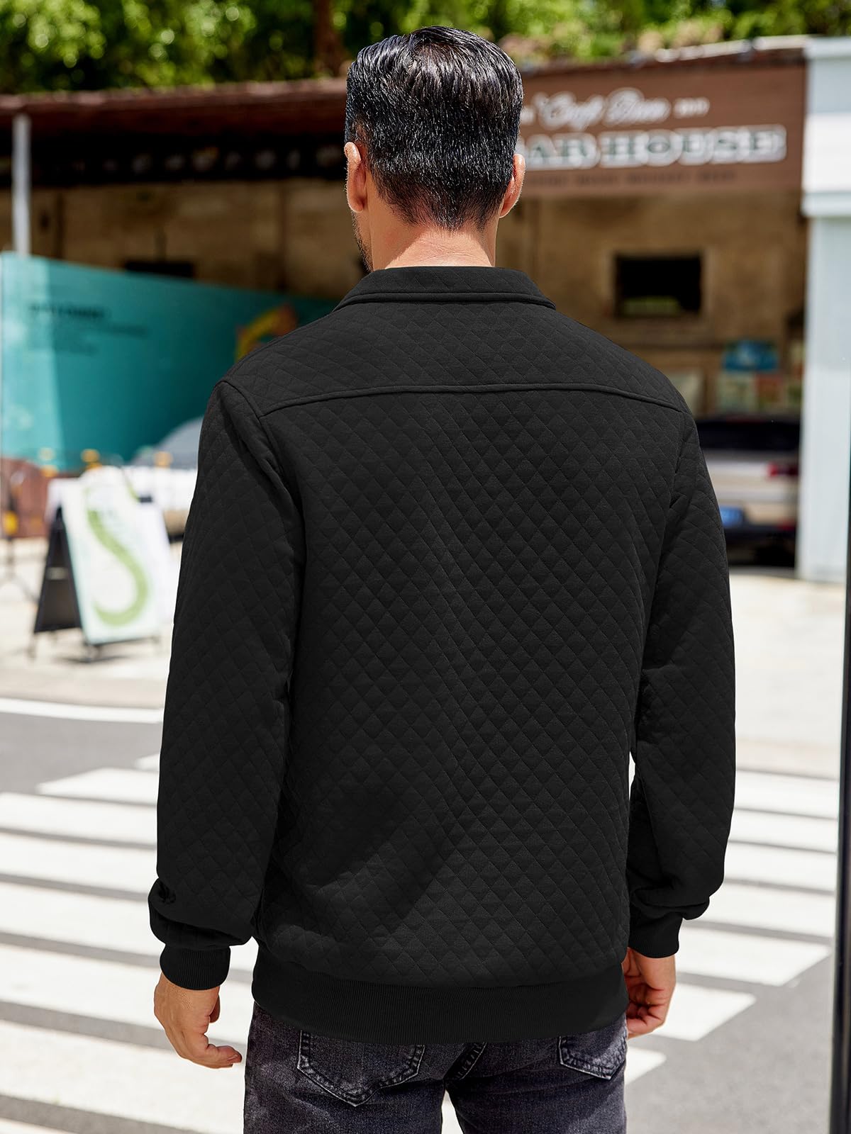 COOFANDY Men's Quilted Quarter Sweatshirt - Long Sleeve Mock Neck Waffle Knit Pullover with Pockets | Casual Wear, Outdoor Activities & Layering Essential