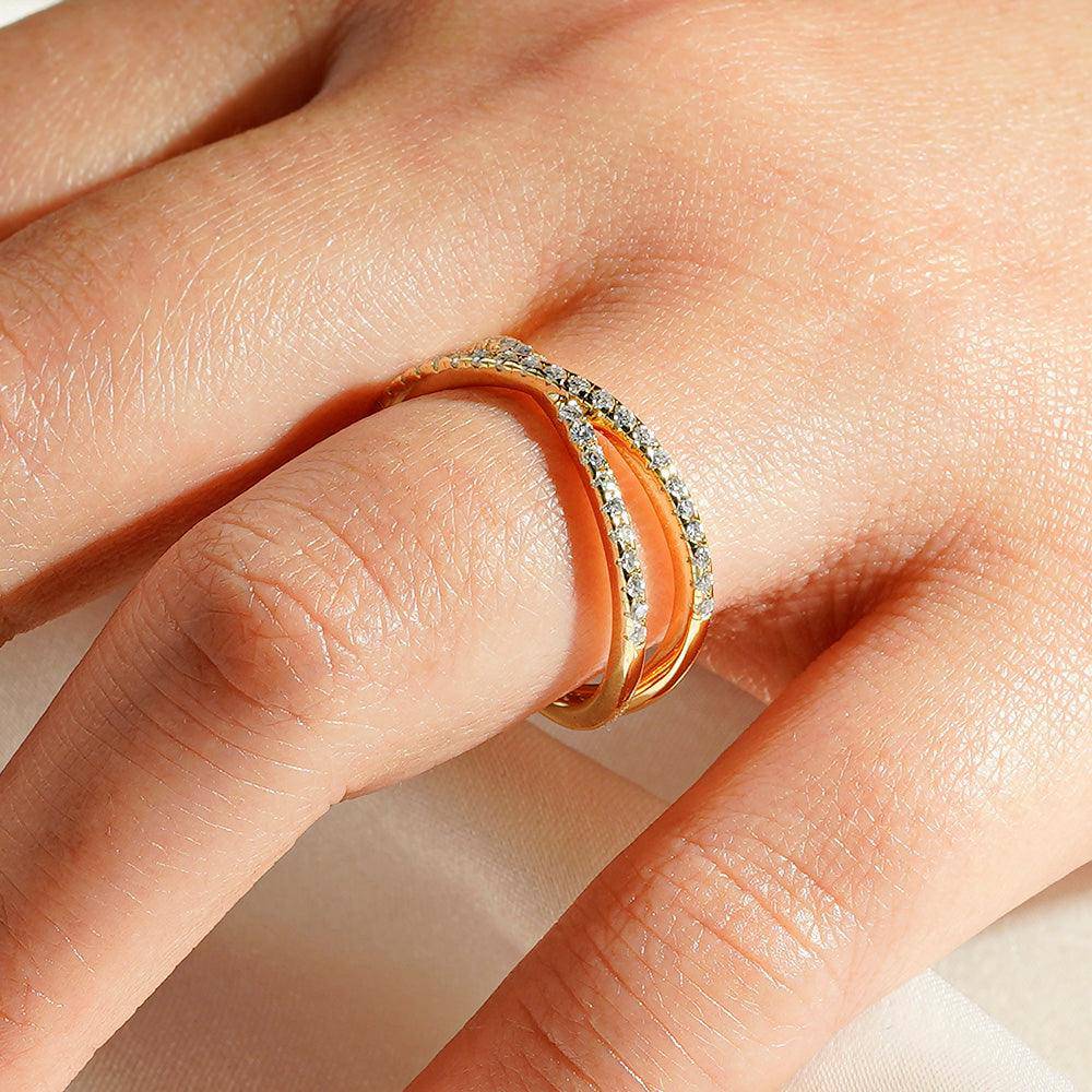 Exquisite Crossover Moissanite Statement Ring for Women - Elegant Wedding, Engagement & Anniversary Jewelry Gift - Perfect for Bridal, Party & Special Occasions