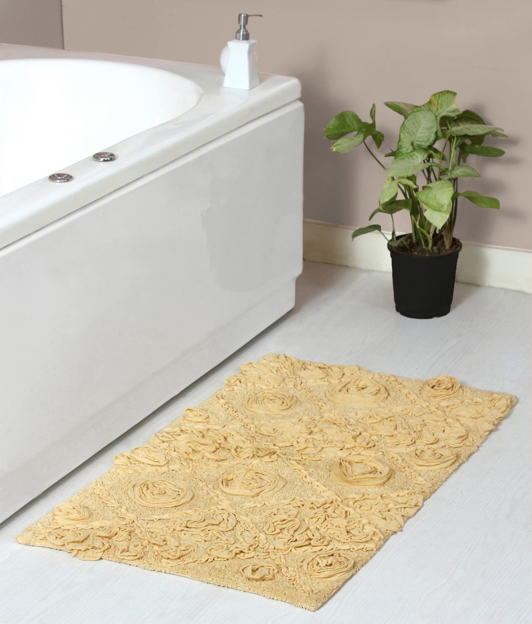 Home Weavers Modesto 100% Cotton Bath Rug Set - Ultra Soft & Absorbent Non-Slip Bathroom Mat, Washable Kitchen Rug, 21x34 Inch Rectangle Yellow - Perfect for Bathroom, Shower & Entryway Floor Protection