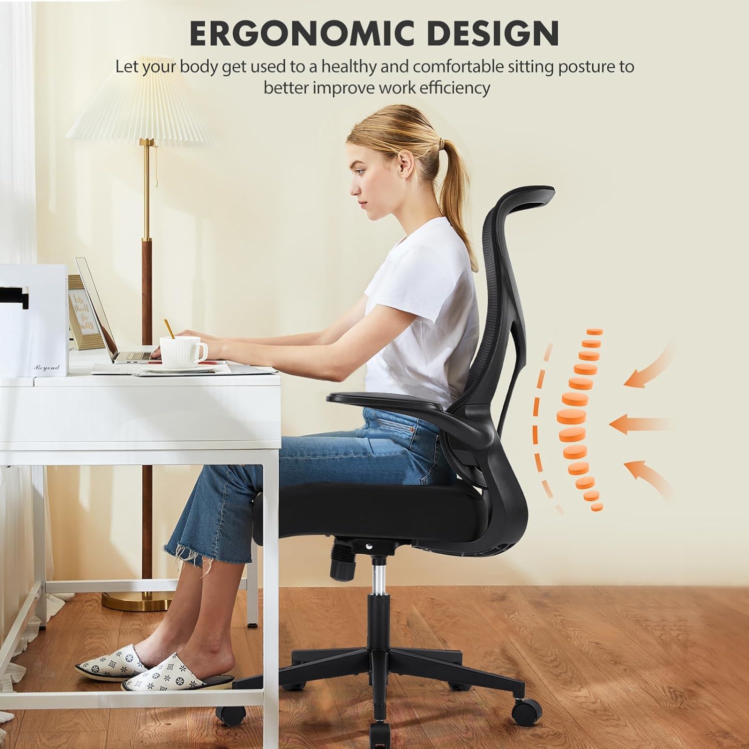 Ergonomic High Back Office Chair - Adjustable Height Computer Desk Chair with Lumbar Support, Flip-Up Arms & 120° Tilt for Home Office, Gaming & Workspace - Black (Sweetcrispy)