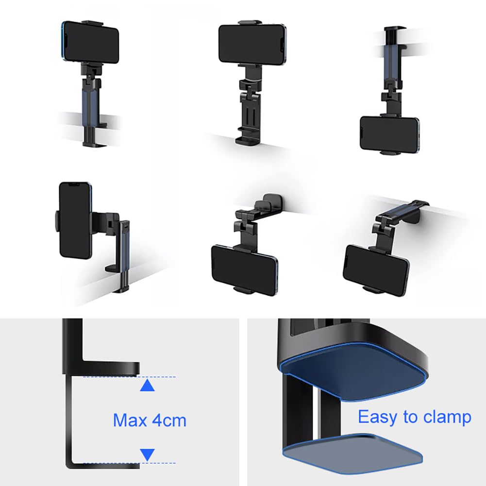 360° Rotatable Adjustable Phone Holder - Universal Foldable & Retractable Mobile Phone Stand for Car, Desk, Travel, Home & Office Use - Black