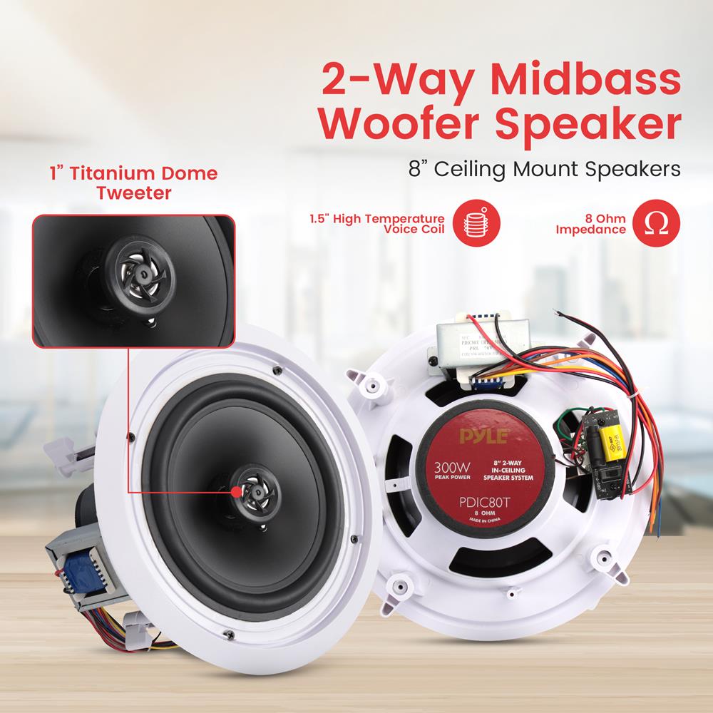 8 Inch In-Wall & In-Ceiling Speakers - High-Quality Home Audio for Living Room, Bedroom, and Home Theater Installation