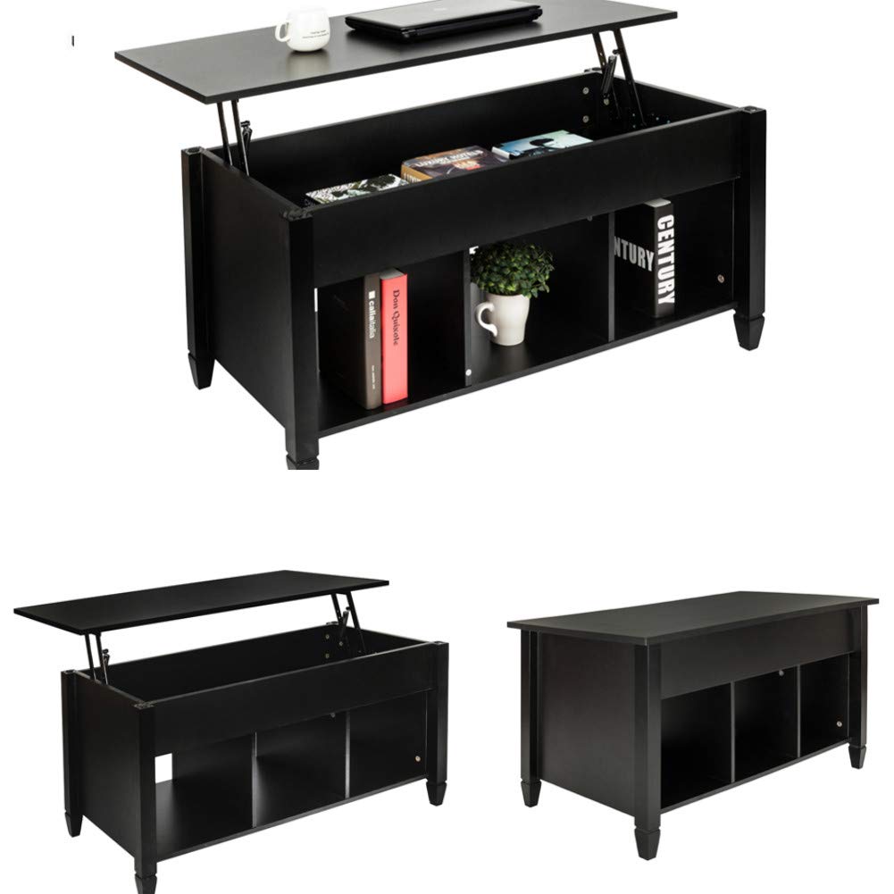 Modern Lift Top Coffee Table with Hidden Storage - Solid Wood Lift-Top Design for Living Room, Home Office & Dining - Black Lift-Top Table with Compartment for Remote, Books & Essentials
