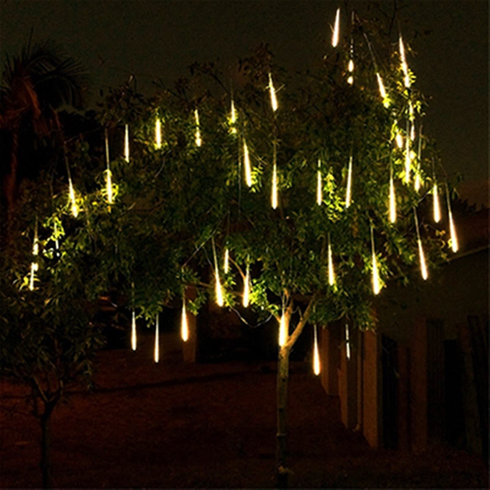 Solar LED Meteor Shower Rain Lights - 8 Tubes 144 LEDs Waterproof Outdoor Christmas Decorations for Garden, Yard, Roof & Pathway | Holiday String Lights for Christmas, Wedding, Party & Winter Snowflake Decorations