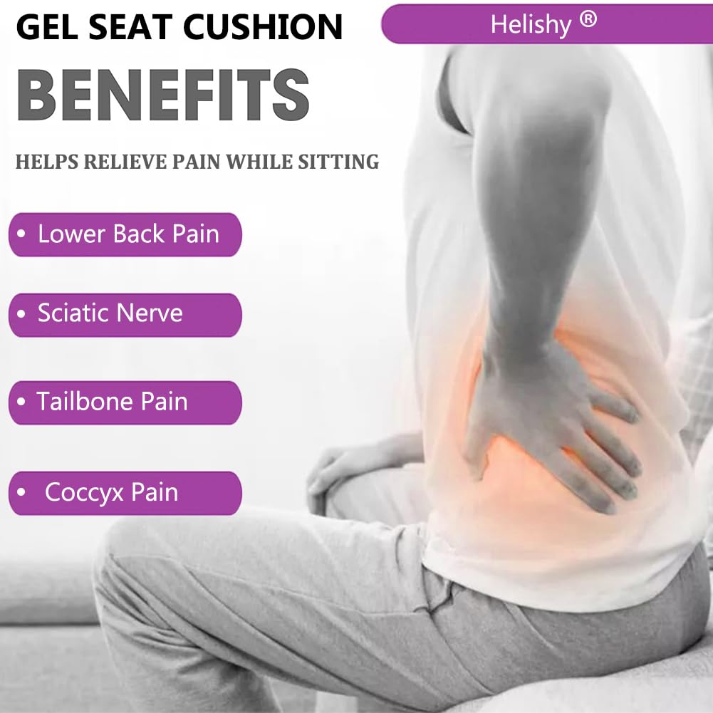 Premium Gel Seat Cushion for Tailbone & Sciatica Pain Relief - Non-Slip Memory Foam Chair Pad with Breathable Cover for Office, Home, Car & Wheelchair - Ergonomic Support for Back Pain (Standard, Violet) - Perfect for Long Sitting Sessions at Work, Driving or Post-Surgery Recovery
