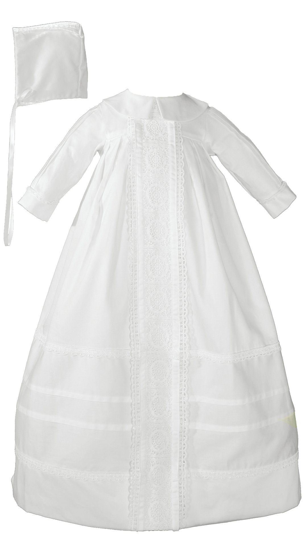 Premium Cotton Sateen Christening Gown & Bonnet Set - 3 Months White Baby Baptism Outfit for Girls & Boys - Perfect for Church Ceremonies, First Communion & Special Occasions