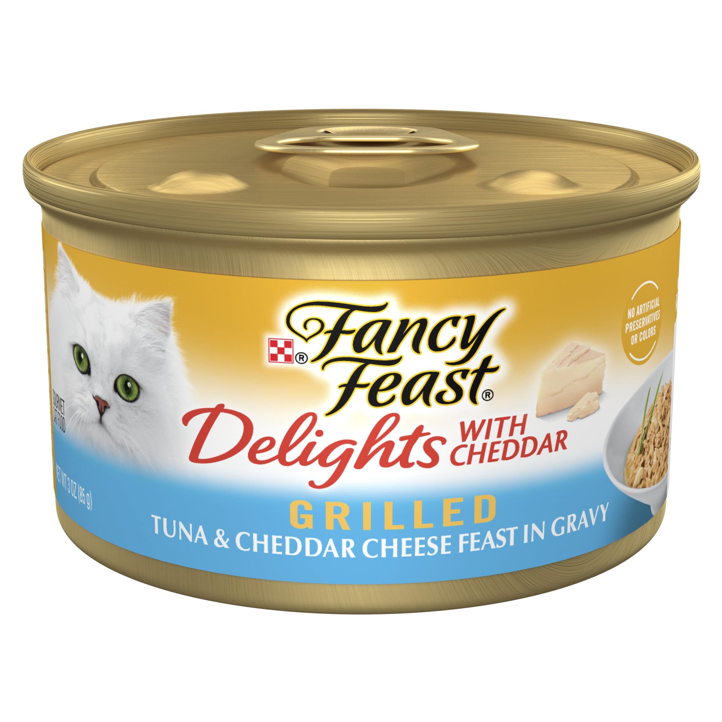 Purina Fancy Feast Wet Cat Food - Grilled Tuna with Cheddar Cheese in Gravy, 3 oz Cans (Pack of 24) | Premium Gourmet Meal for Adult Cats | Perfect for Picky Eaters & Special Occasions