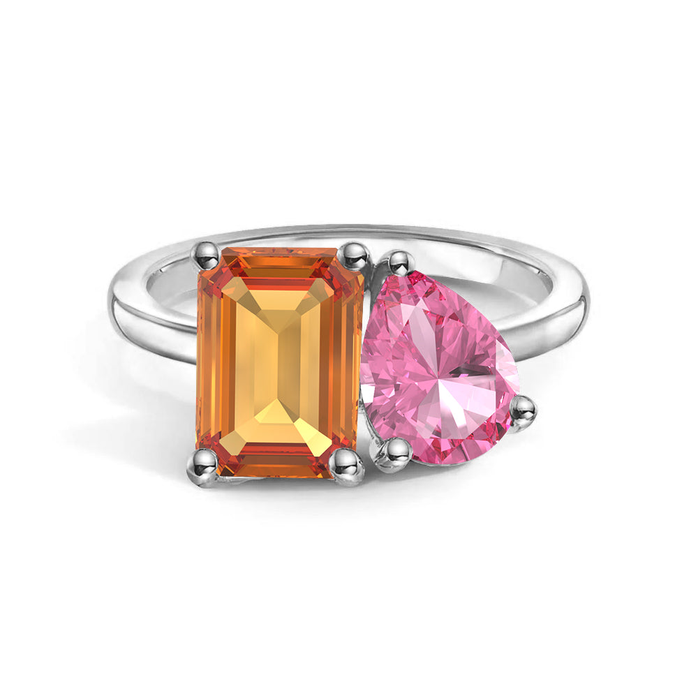 Personalized Citrine Toi et Moi Anniversary Ring - Custom Birthstone Jewelry for Couples, Gift for Her, Wedding Band, Romantic Present for Valentine's Day or Anniversary