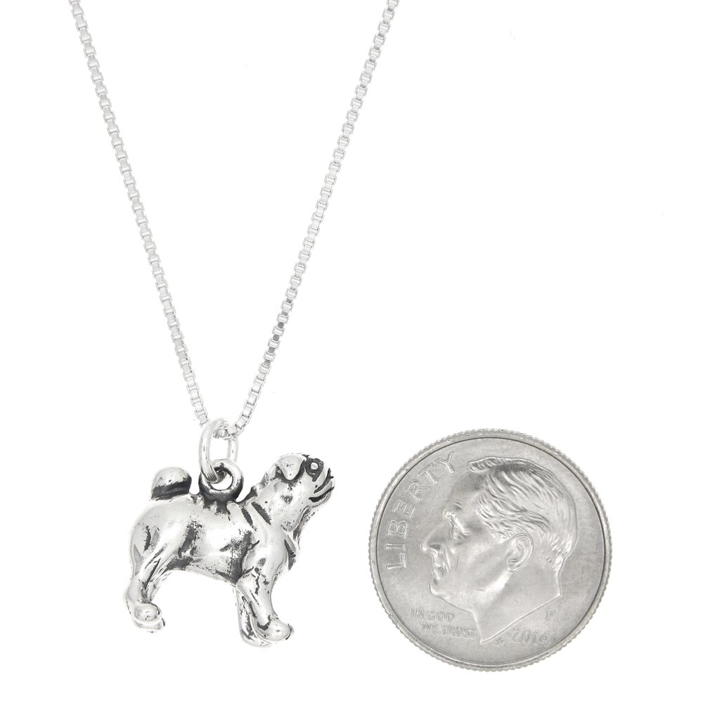 Sterling Silver Oxidized 3D Pug Dog Charm Necklace - Cute Animal Jewelry for Women, Gift for Dog Lovers, Perfect for Casual Wear & Special Occasions