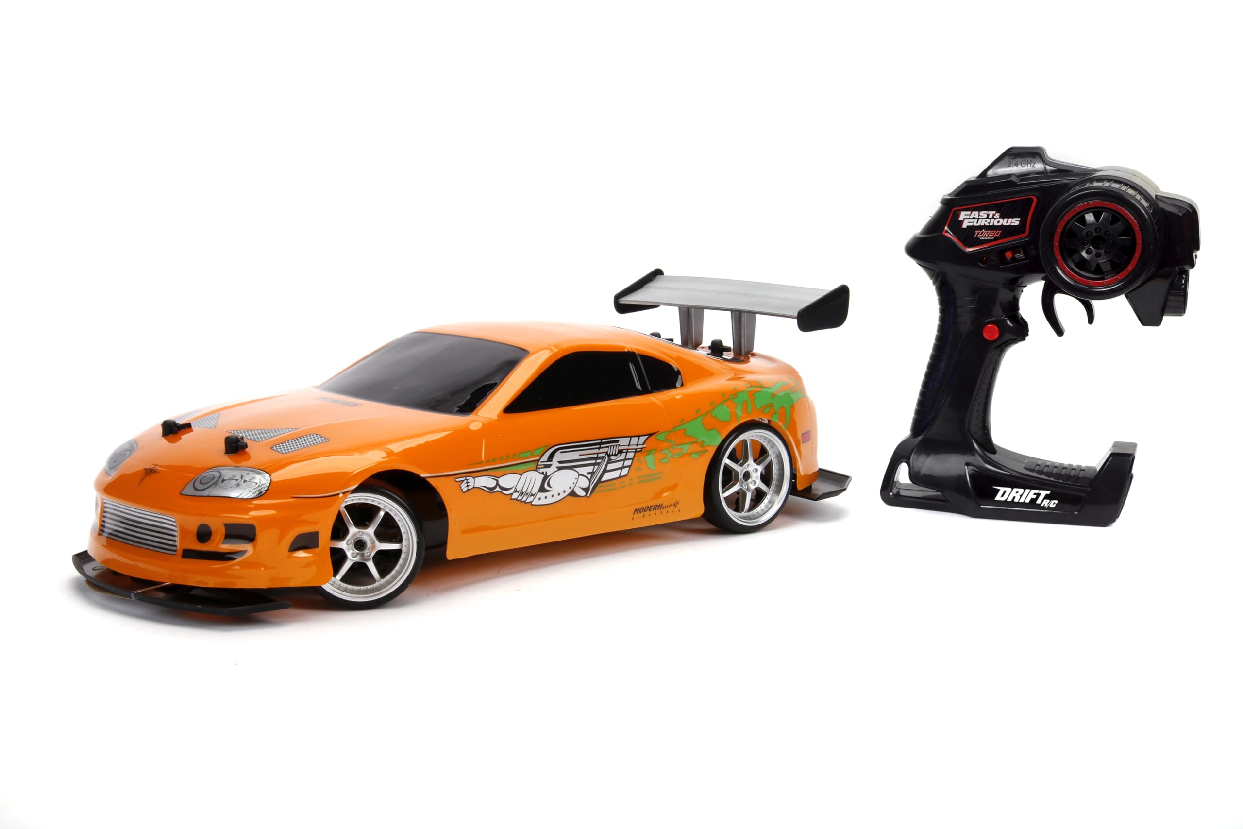 Jada Toys Fast & Furious 1:10 Toyota Supra RC Drift Car - 2.4GHz Remote Control with Extra Tires, High-Speed Drifting & Sliding Action - Collectible Toy for Kids & Adults (Orange & Black) - Perfect for Racing, Stunt Shows & Movie Reenactments