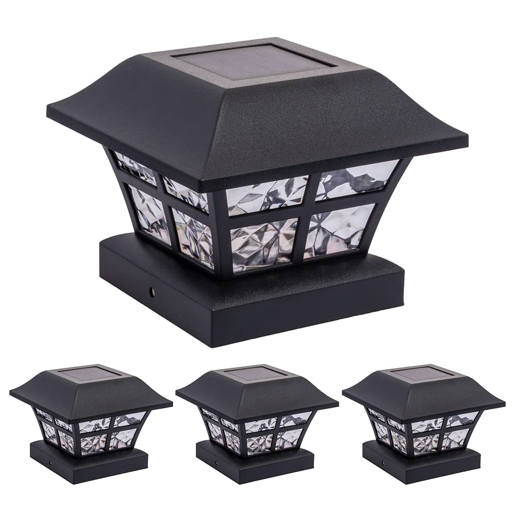 GreenLighting Evolve Black Solar Post Cap Lights - 4x4 & 5x5 Vinyl/PVC Fence Post Lights - Waterproof Outdoor Solar Lighting for Decks, Patios & Gardens (4 Pack, Black) - Perfect for Pathway & Backyard Illumination