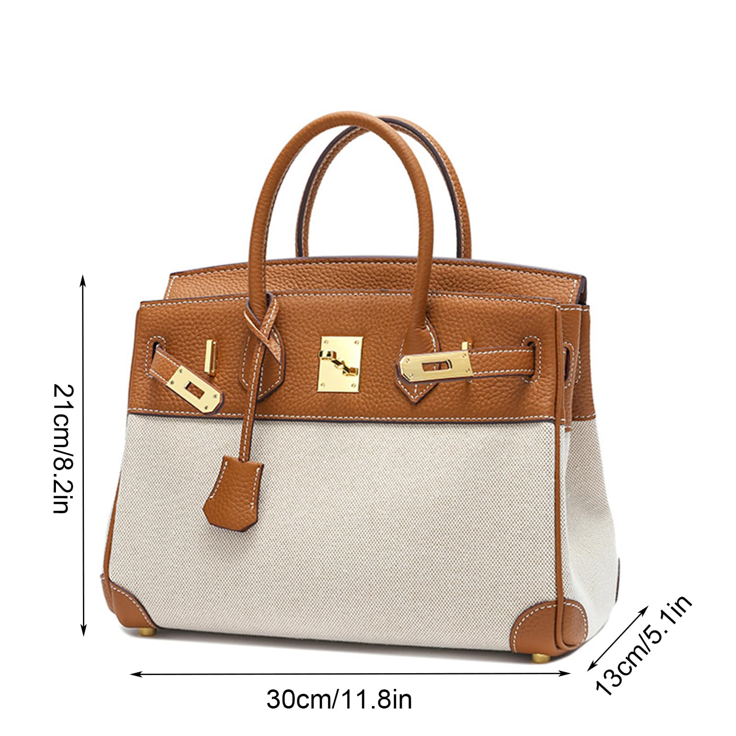Stylish Women's Leather & Canvas Top Handle Satchel Purse - Adjustable Shoulder Strap Tote Handbag for Work, Travel & Everyday Use