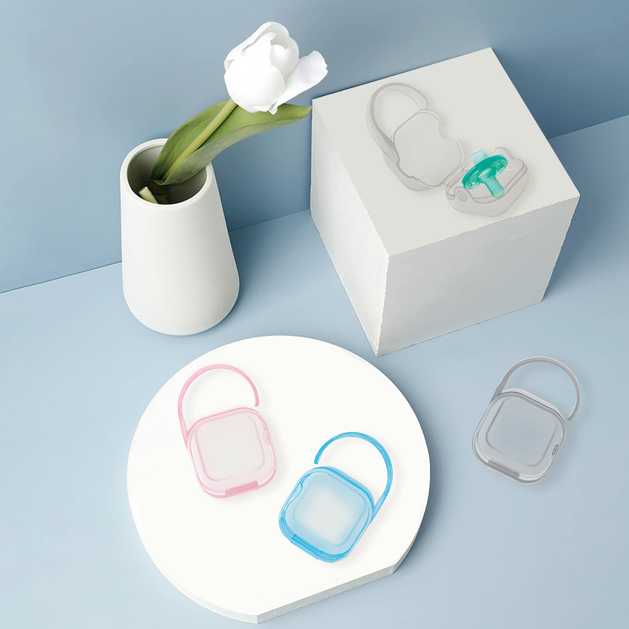 **2 Pack Blue Hook Pacifier Holder Case with Clip - Baby Pacifier Storage Box for Travel, Daycare & On-the-Go (BPA-Free Pacifier Accessories)**    *(Use Case: Keep baby pacifiers clean and organized during outings, trips to daycare, or daily errands with this portable pacifier case.)*