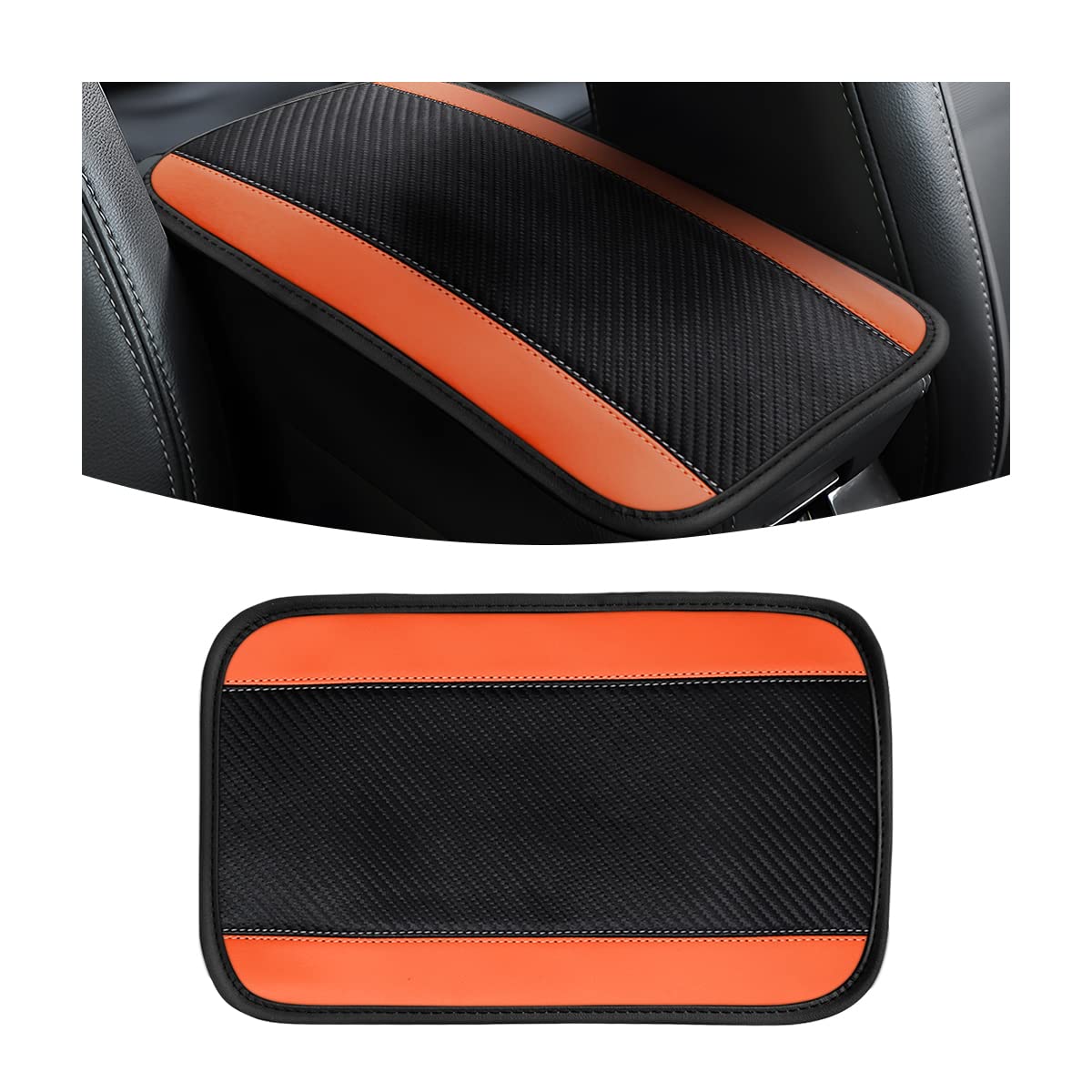 Universal 12.6x7.5 Inch PU Leather Car Center Console Cover - Waterproof Armrest Protector for Cars, SUVs & Vehicles - Orange Interior Accessories (Perfect for Road Trips, Daily Commutes & Protecting Your Car's Center Console)