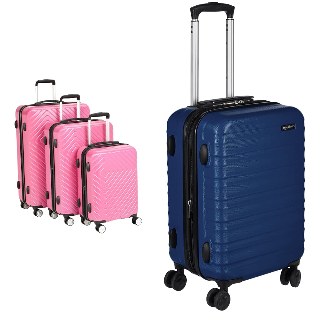 Amazon Basics 21.7-Inch Rolling Carry-On Luggage, Lightweight Pink Hardshell Spinner Suitcase - Perfect for Air Travel, Weekend Getaways & Business Trips