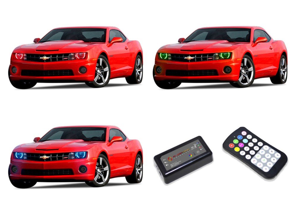 Flashtech LED RGB Multi-Color Halo Ring Headlight Kit with ColorFuse RF Remote for 2010-2013 Chevrolet Camaro - Custom Car Lighting for Night Driving & Car Shows