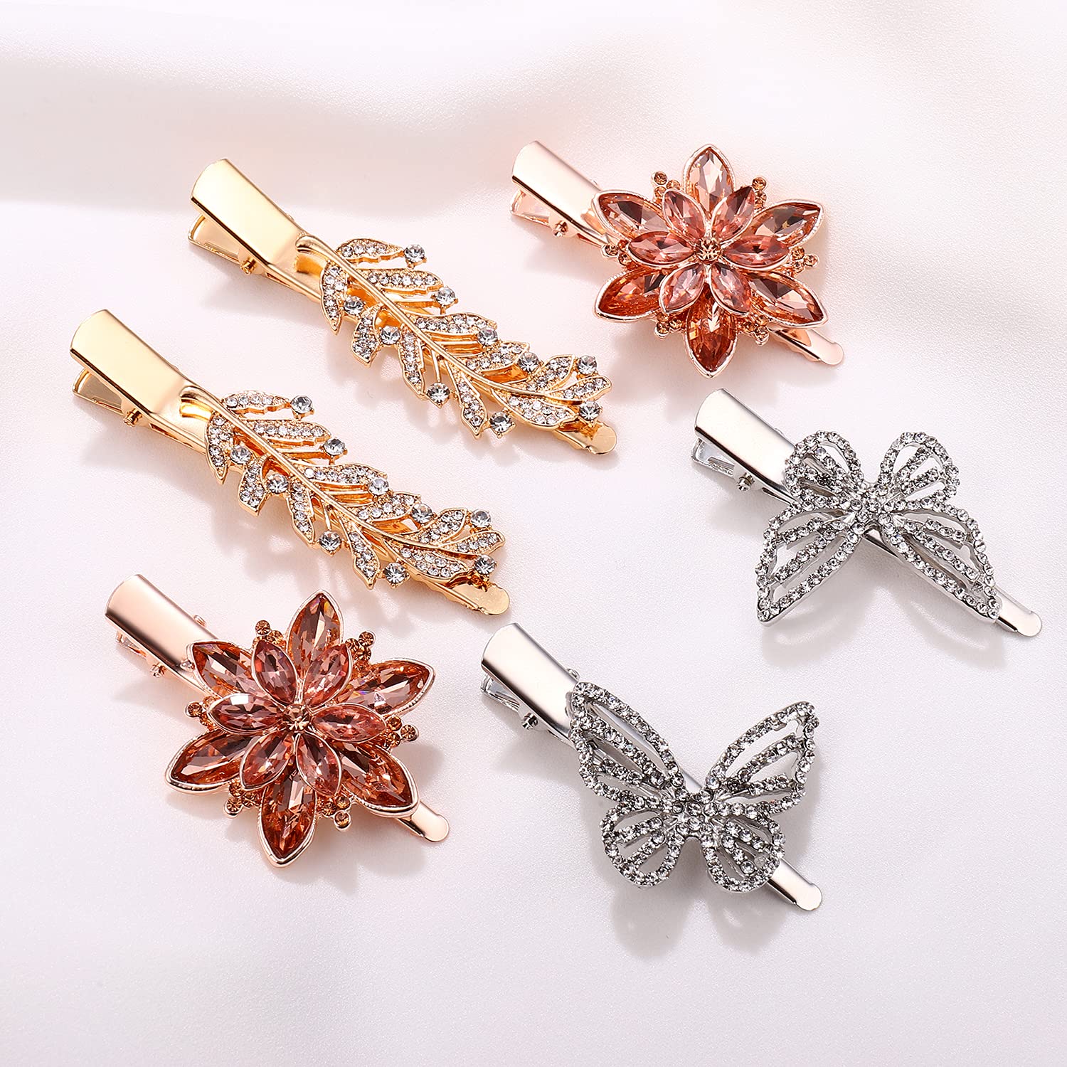 BVGA 3 Pairs Rhinestone Hair Clips for Women - Crystal Flower Butterfly Leaf Hair Barrettes, Elegant Hair Accessories for Women & Girls - Perfect for Weddings, Parties & Daily Styling