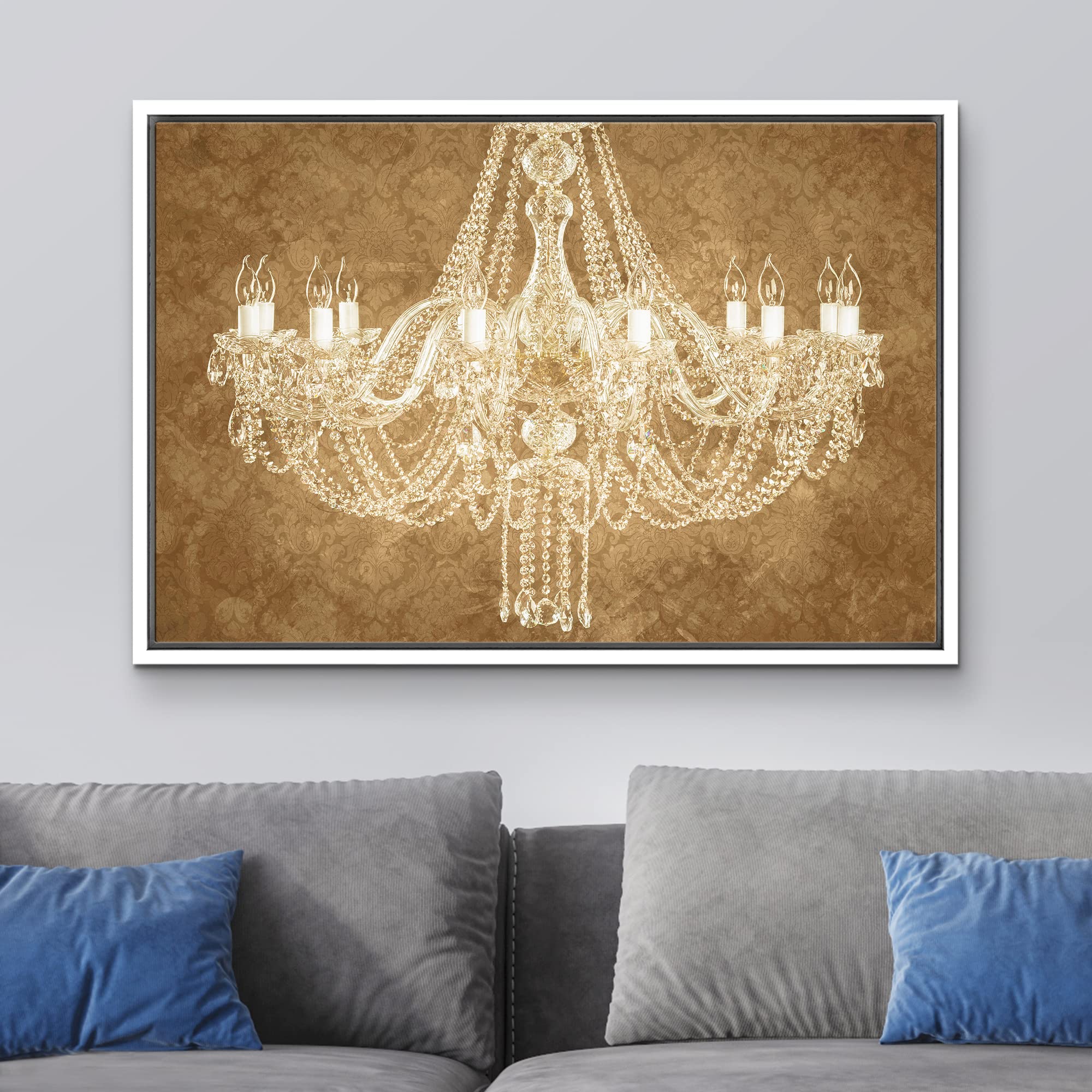 Wall26 Framed Canvas Print - Ornate White Crystal Chandelier Wall Art, 24x36 Inch Contemporary Digital Art for Living Room, Bedroom, Office Decor | Elegant Home Decor, Relaxing Atmosphere, Perfect for Modern & Chic Interiors