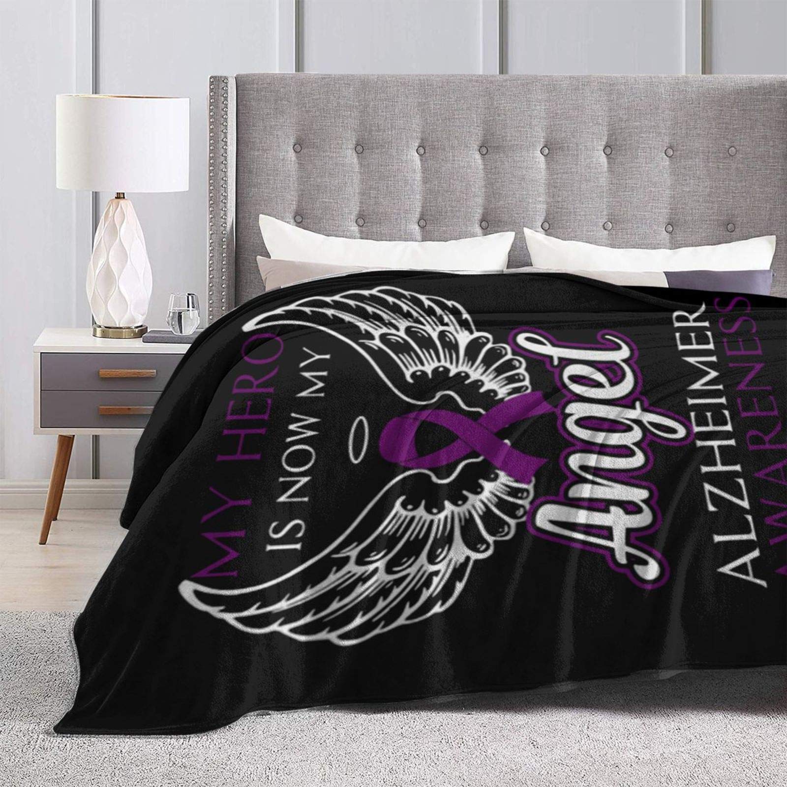 My Angel Alzheimer Awareness Throw Blanket - Ultra Soft Micro Fleece Blanket for Bed, Couch & Living Room - 60x50 Inches - Cozy Gift for Caregivers & Seniors (Perfect for Movie Nights, Nursing Homes & Memory Care)