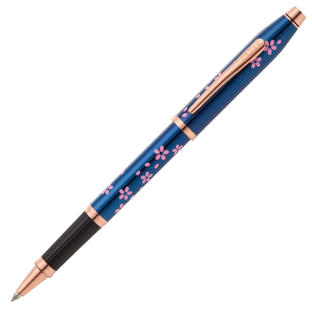 Cross Century II Cherry Blossom Translucent Blue Lacquer Rollerball Pen - Premium Writing Instrument for Office, Journaling & Gift Giving
