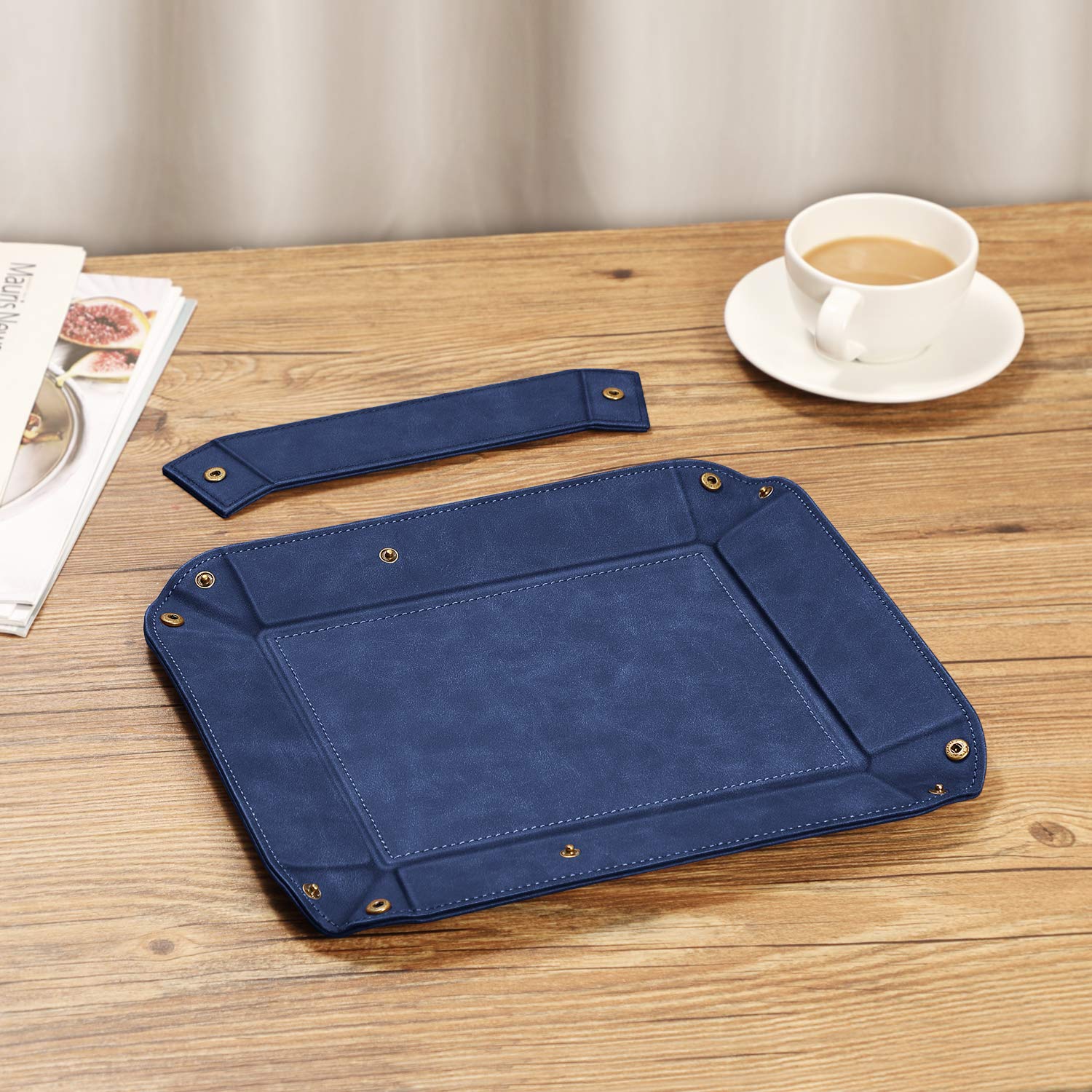 SITHON Valet Tray with Removable 2 Compartments - Dark Blue Desktop Organizer for Jewelry, Keys, Coins & Essentials | Perfect for Bedside, Vanity, Nightstand & Office Desk Storage