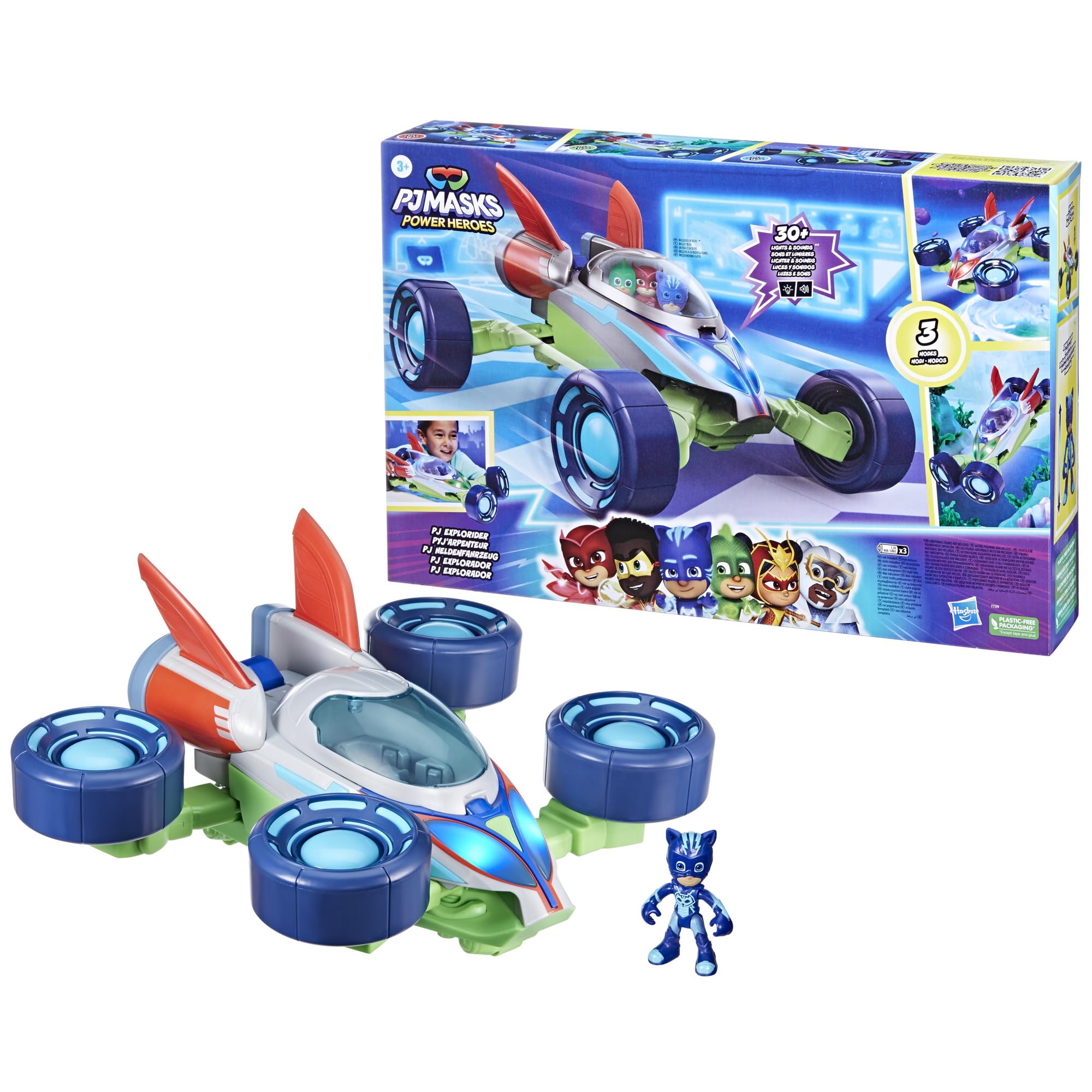 PJ Masks Power Heroes PJ Explorider Transforming Vehicle - 3 Modes with Lights & Sounds | Interactive Preschool Toy for Boys & Girls Ages 3+ | Birthday Gift & Imaginative Play for Kids