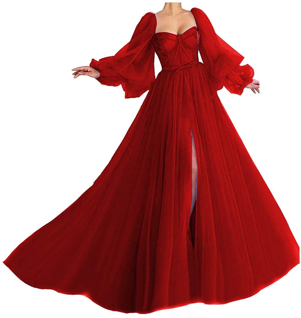 Elegant Long Sweetheart Tulle Prom Dresses with Sleeves for Women | Formal Ball Gown | Perfect for Homecoming, Wedding Guest & Special Occasions