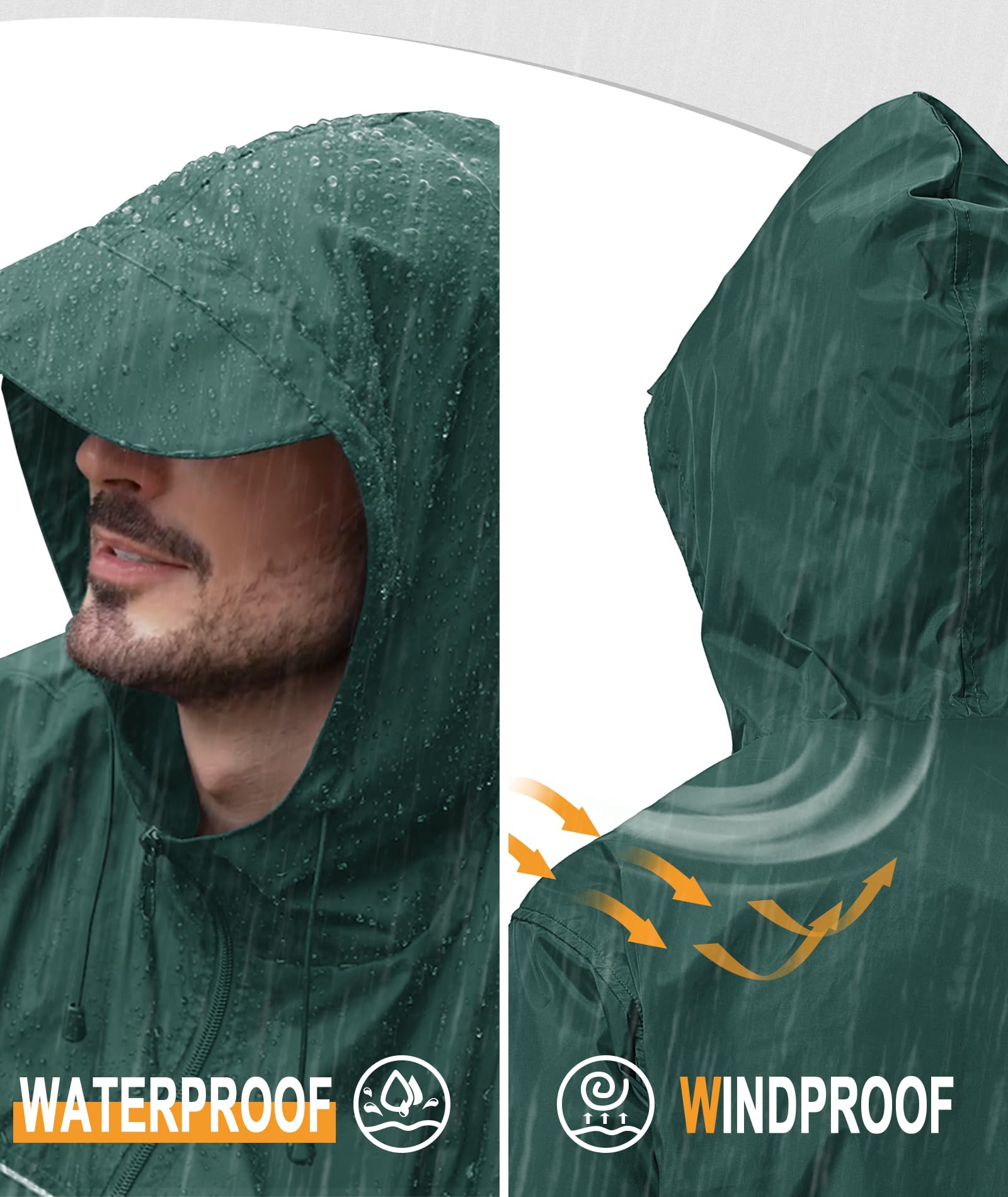 Men's Waterproof Hooded Rain Jacket - Lightweight for Hiking & Travel