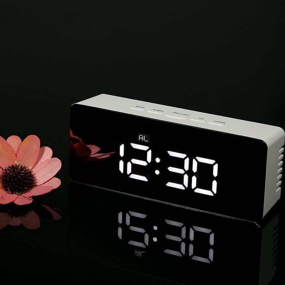 Digital LED Alarm Clock with Snooze Function, Mirror Display & Indoor Thermometer - USB Powered Desktop Table Clock for Bedroom, Office, Dorm (Batteries Not Included) | Perfect for Home, Travel & Gift Giving